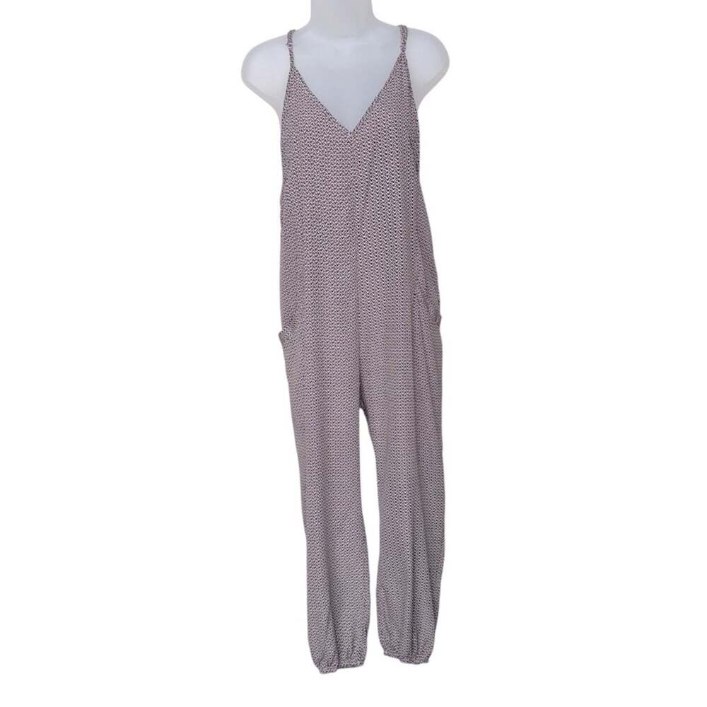 DRESS FORUM Women’s Burgundy Print Sleeveless V-Neck Jumpsuit with Pockets